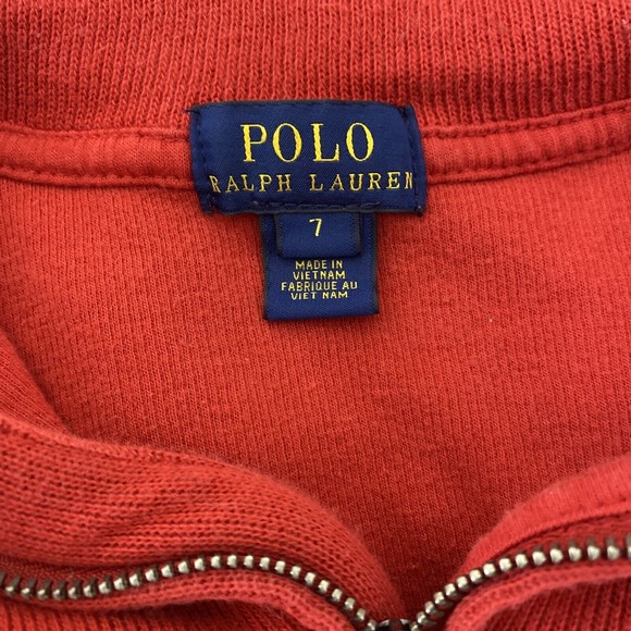 Polo Ralph Lauren Sweater Boy Small 7 Red Tight Knit Quarter Zip Mock Pullover - Picture 3 of 5